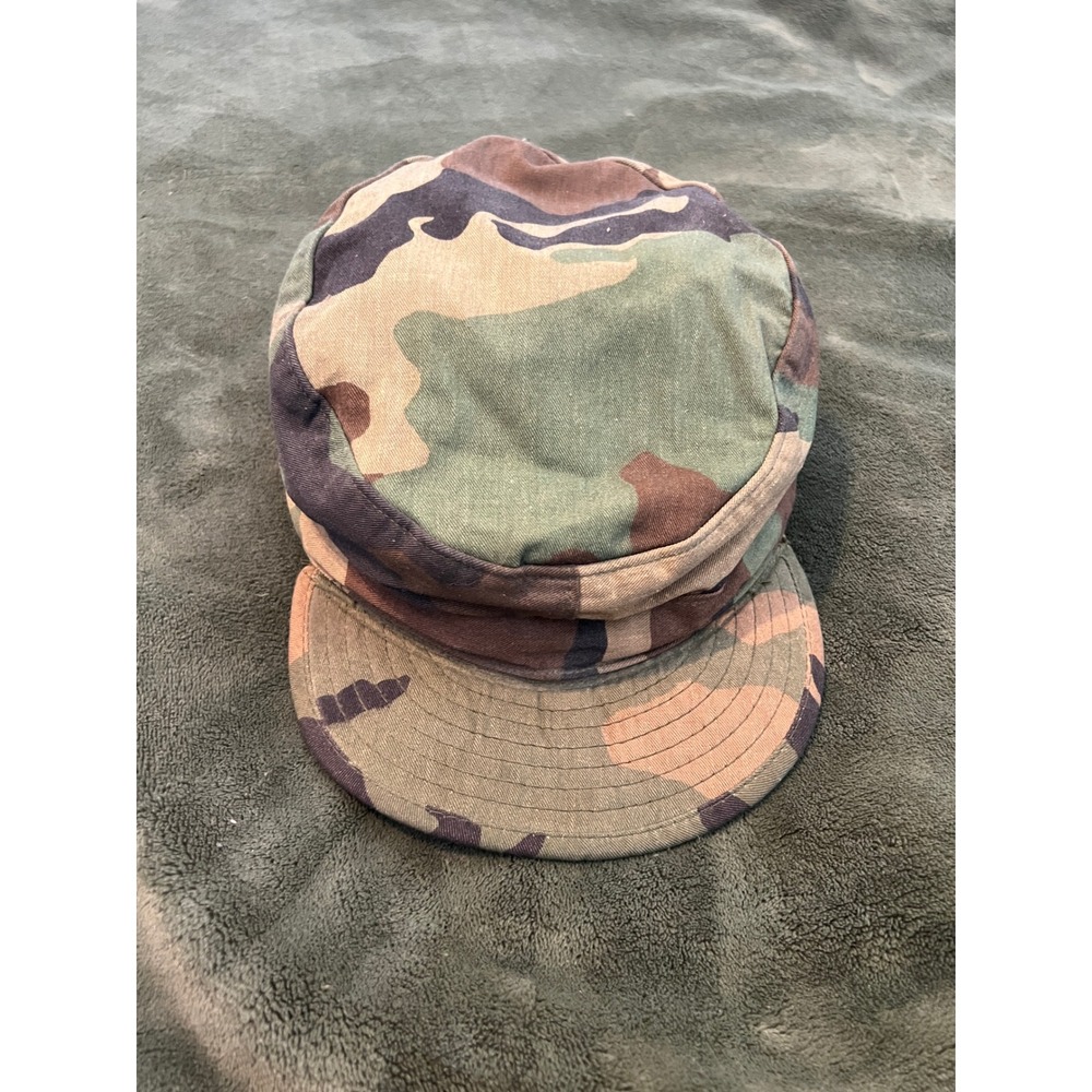 Vintage U.S. Military Woodland Camo Combat Patrol Cap Hat 7 1/8